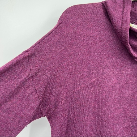 Akini Cowl-Neck Long Sleeves Drawstring Knit Purple Side Slit Pullover Sweater - Picture 6 of 11
